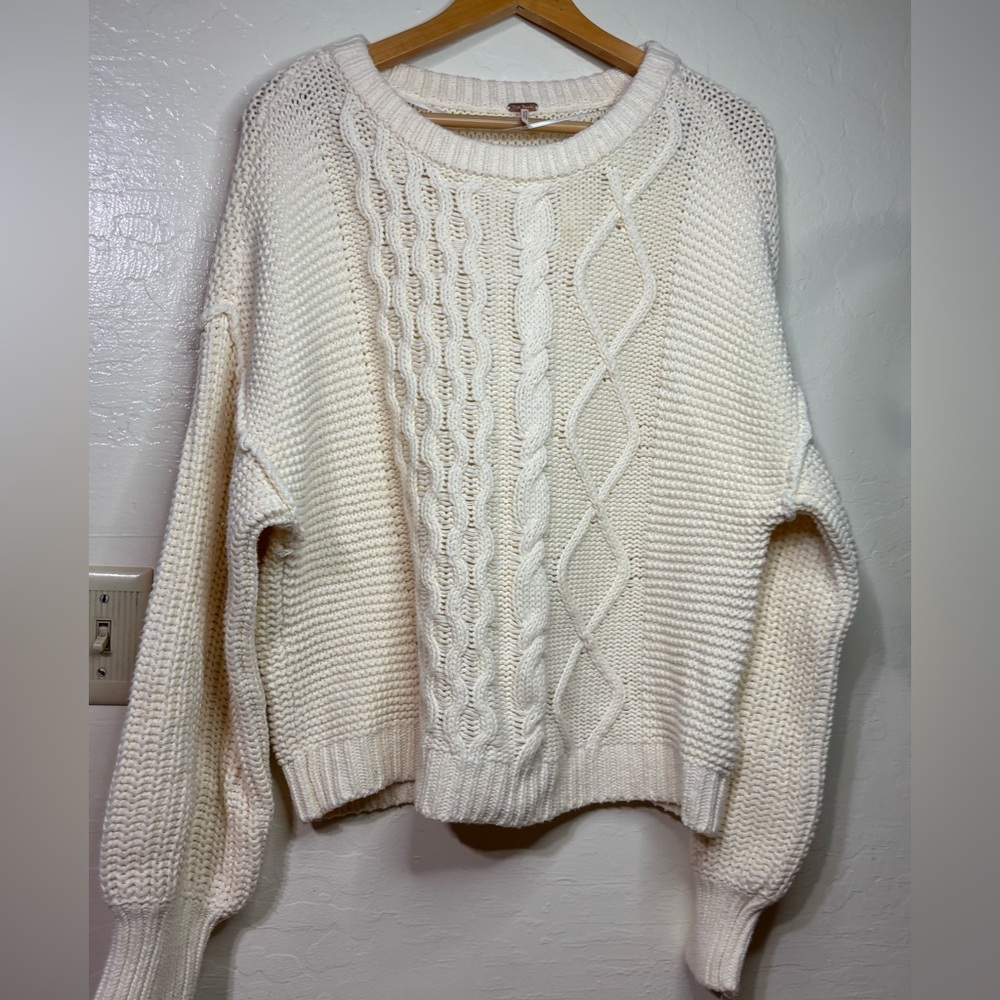 Free People Cream Cable Knit Sweater